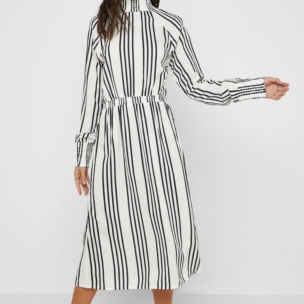 Striped High Neck Midi Dress